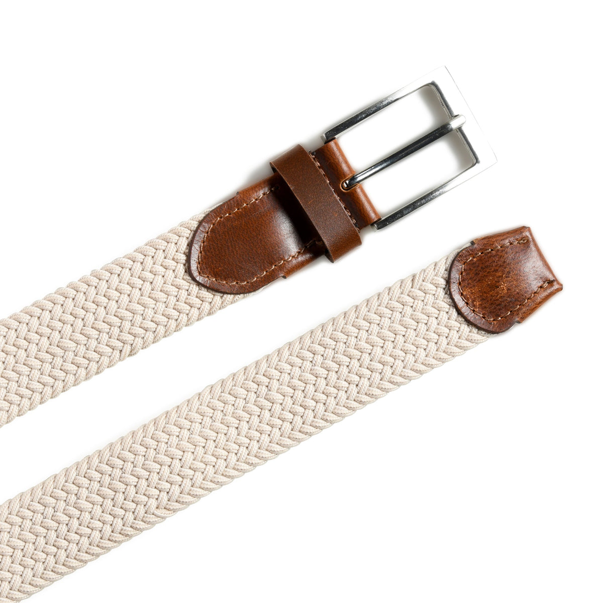 Classy Leather Bags Cream & Brown Braided Canvas Leather Belt - AVBL MRKT (6)