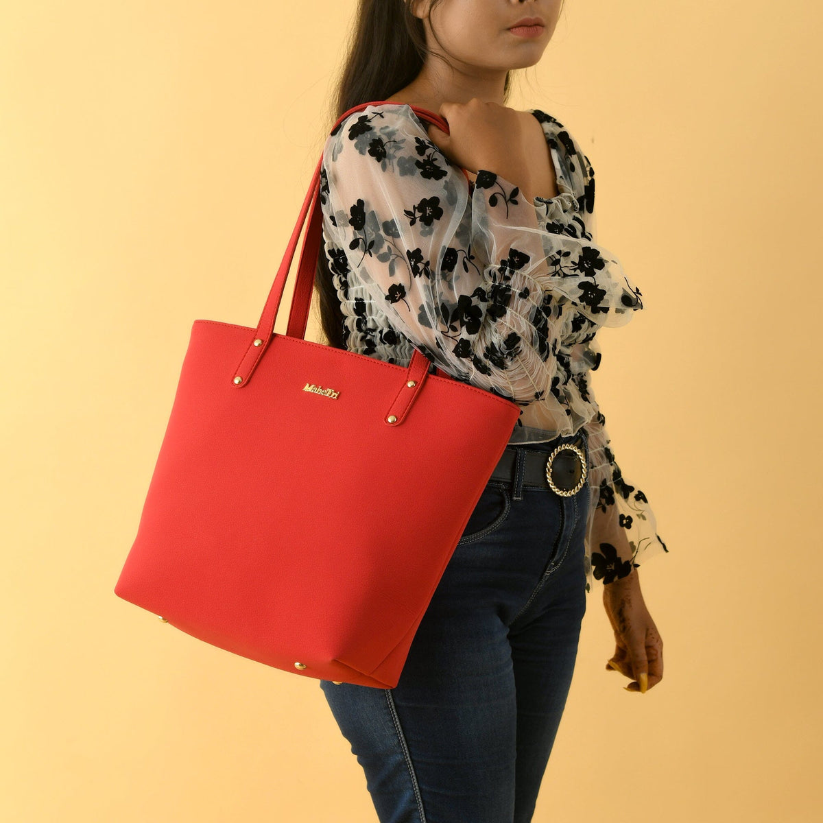 Classy Leather Bags Era Vegan Leather Tote - Coral Red - AVBL MRKT (8)