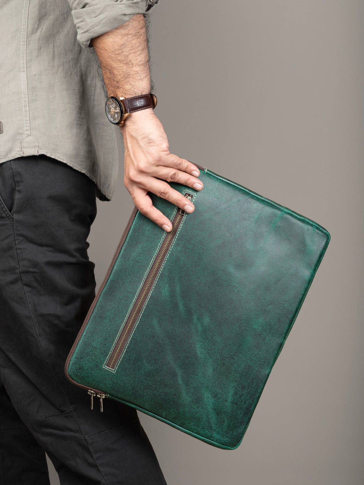 Classy Leather Bags Green Laptop Sleeve - AVBL MRKT (8)