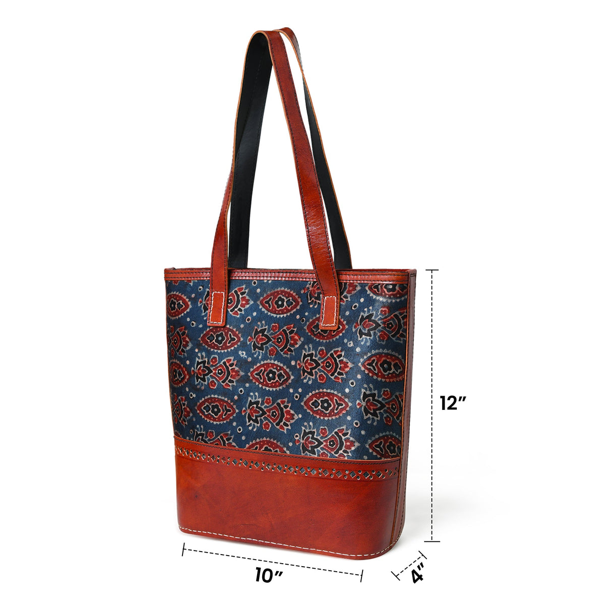 Classy Leather Bags Neela Ajrakh Leather Tote Bag - AVBL MRKT (10)