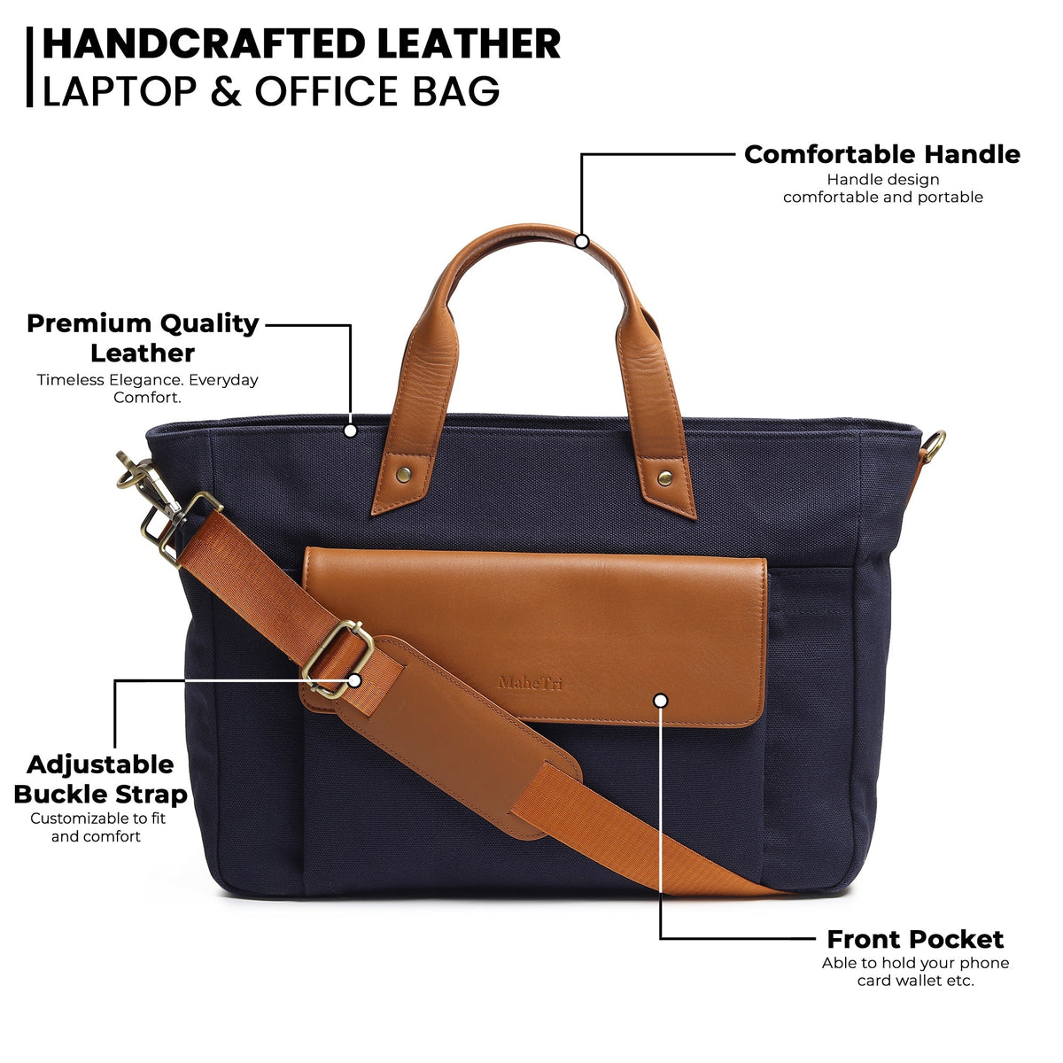 Classy Leather Bags Voyager Canvas Leather Briefcase, Dark Blue - AVBL MRKT (7)