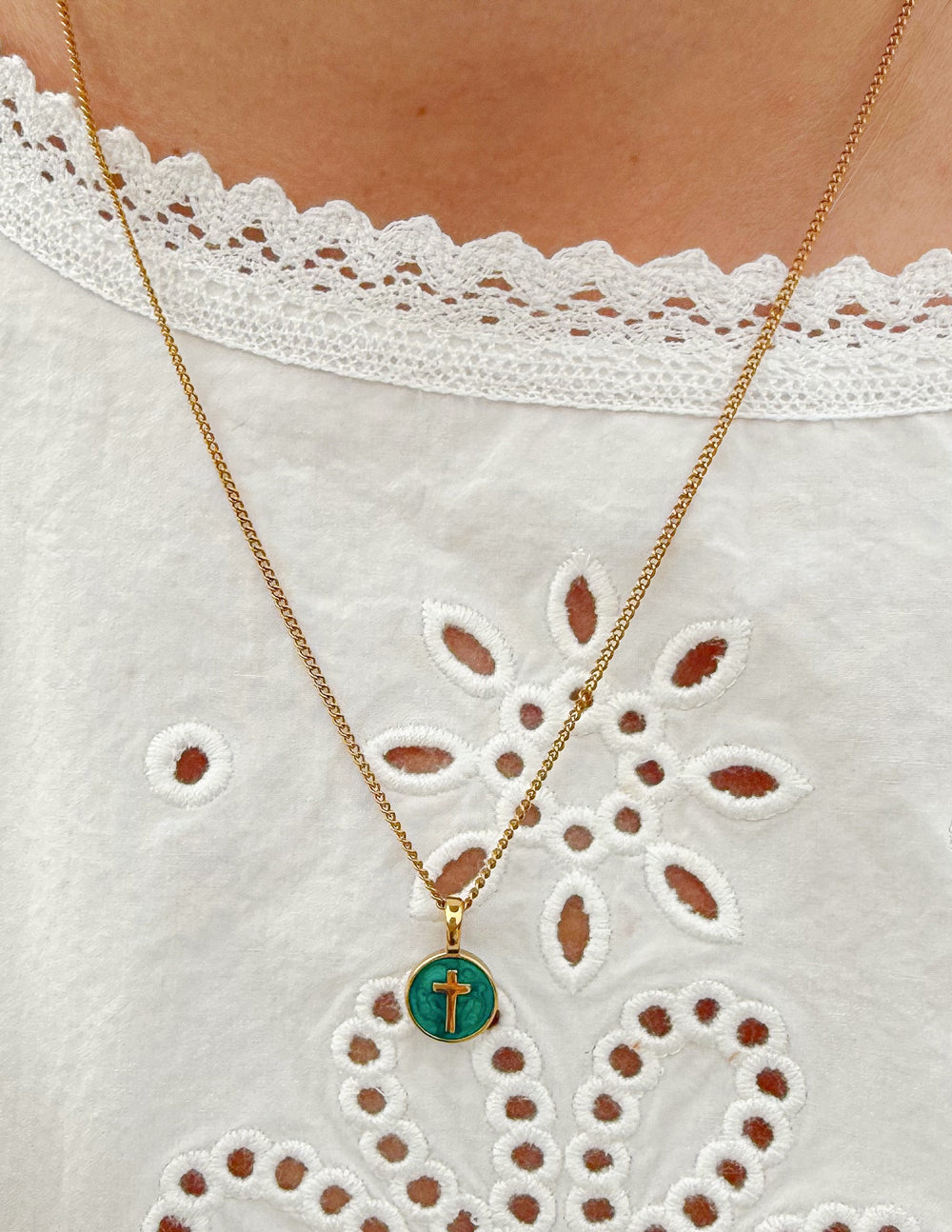 Elevated Faith Emerald Agape Cross Pendant Necklace - AVBL MRKT (4)