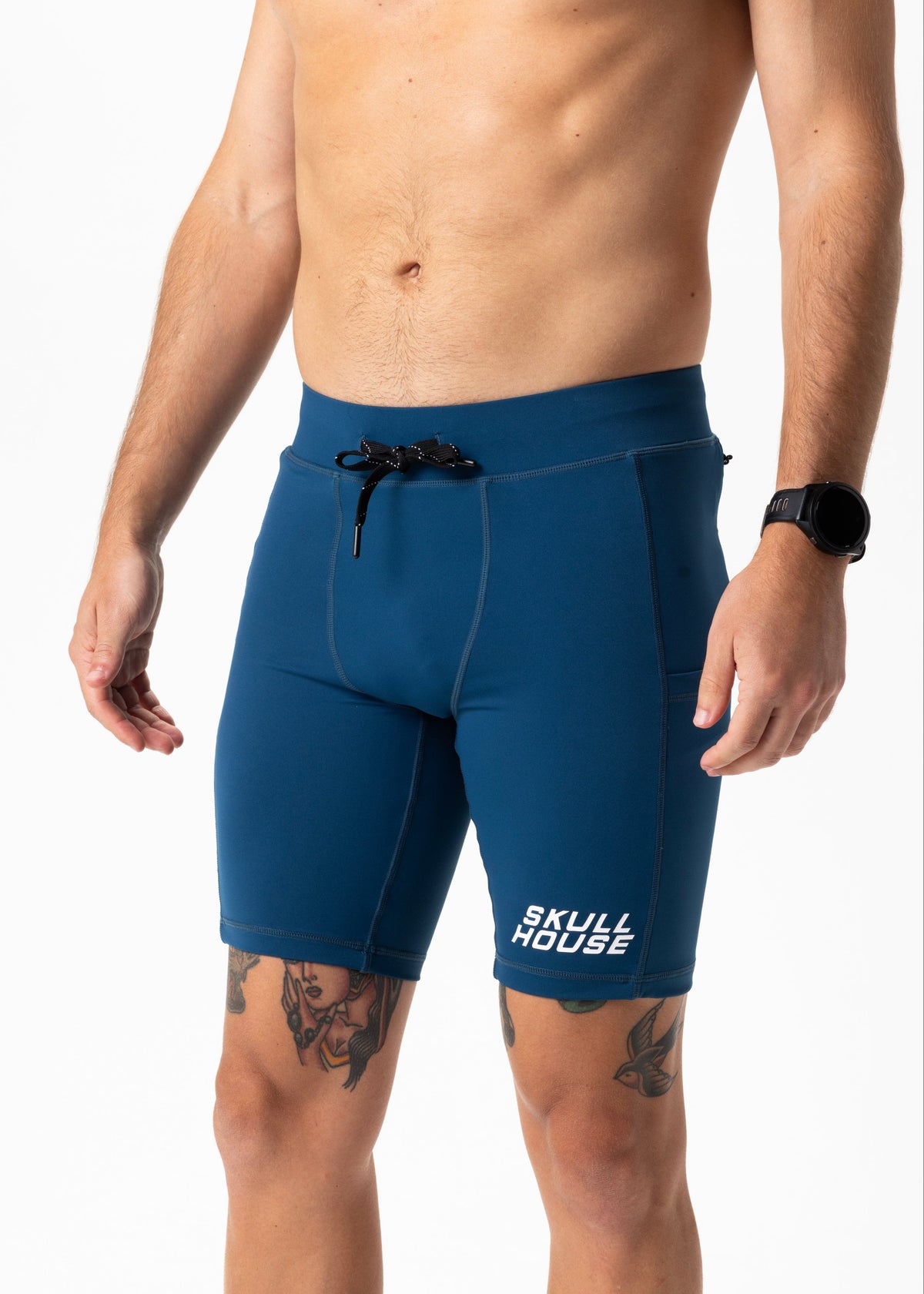 Skull House Running Company DEADRINGER 8" HALF TIGHTS - NITRO BLUE - AVBL MRKT (5)