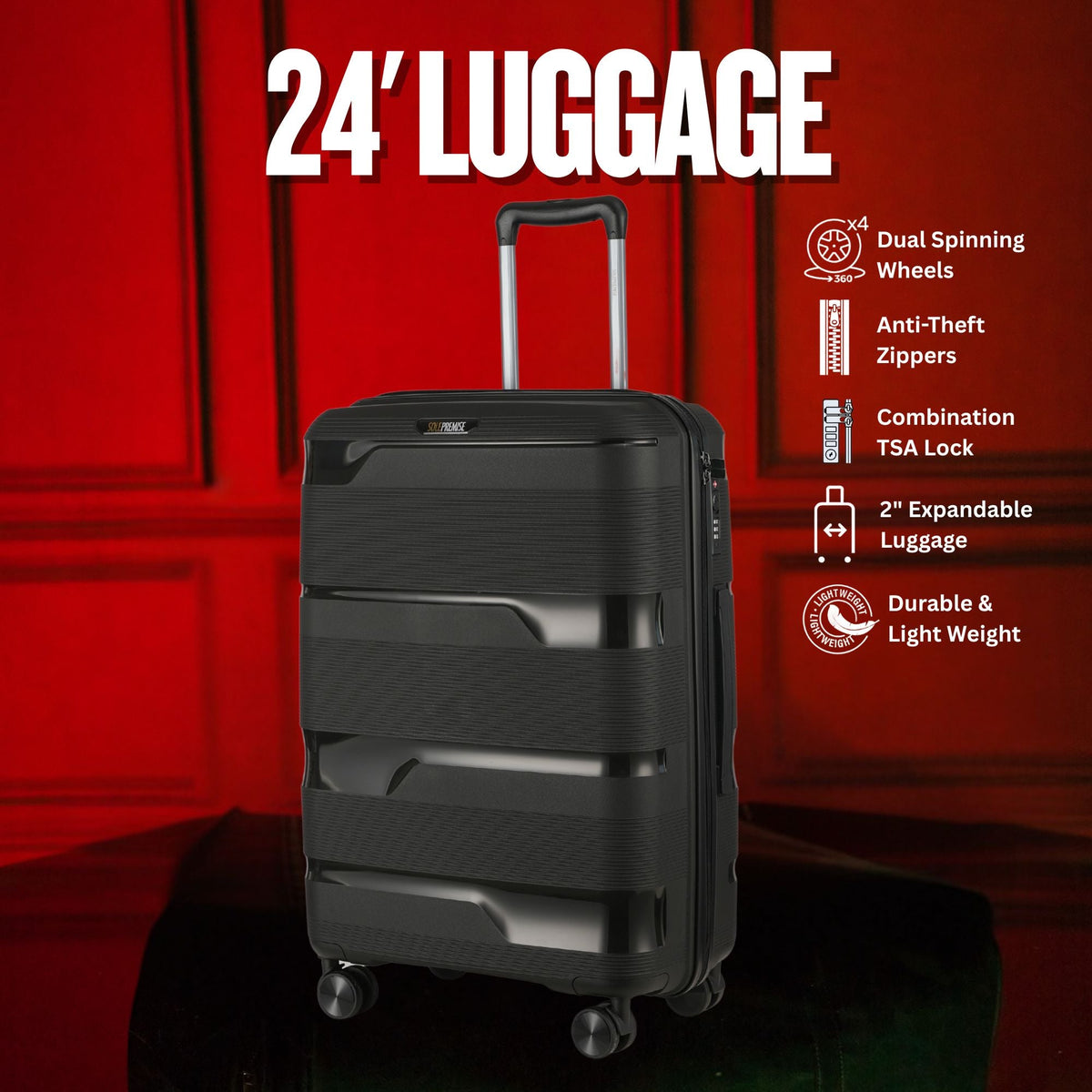 Sole Premise 24-inch Black Hardcase Roller Luggage - AVBL MRKT (9)