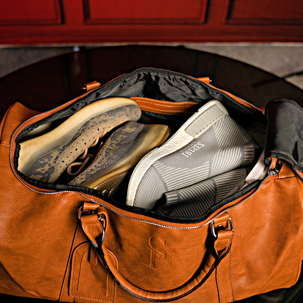 Sole Premise Brown Tumbled Leather 2 Bag Set (Commuter Backpack and Duffle Bag) - AVBL MRKT (7)