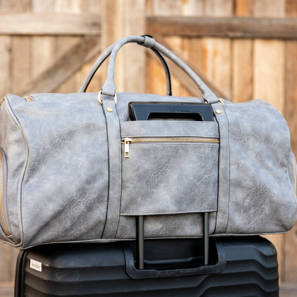 Sole Premise Grey Tumbled Leather Weekender Duffle Bag - AVBL MRKT (7)