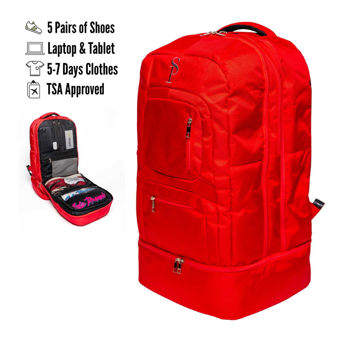Sole Premise Red Polyester Carry-On Patented Backpack (Only 300 Made) - AVBL MRKT (7)