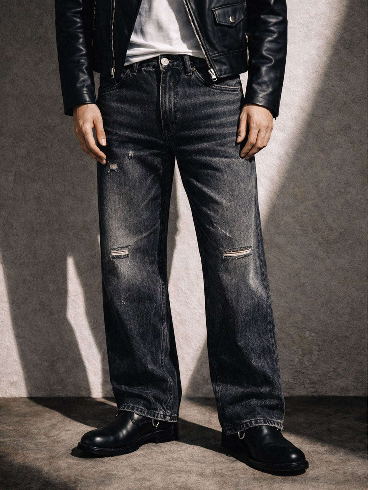 UNDEVELOPED BLACK DISTRESSED BOOTCUT DENIM - AVBL MRKT (2)