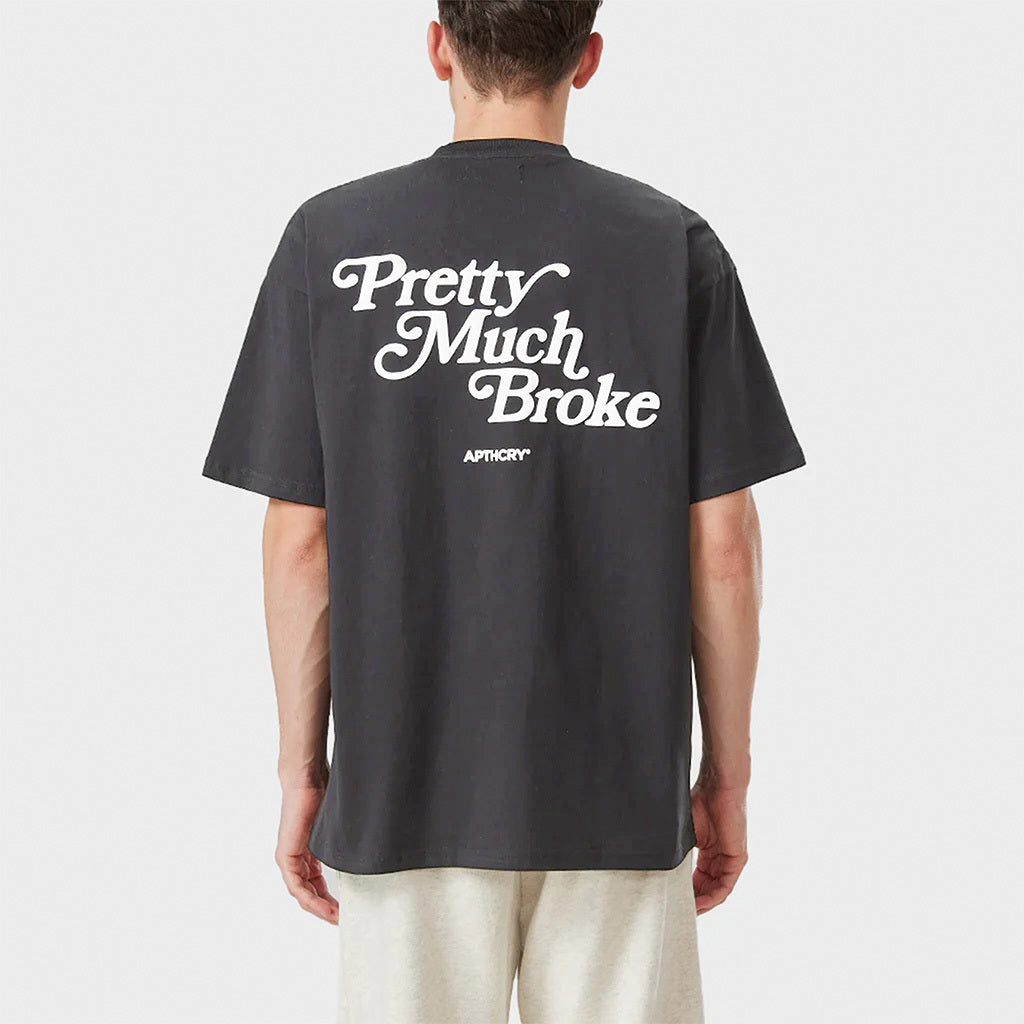 APTHCRY Pretty Much Broke® Puff Print Tee - Vintage Black w/ White - AVBL MRKT (1)