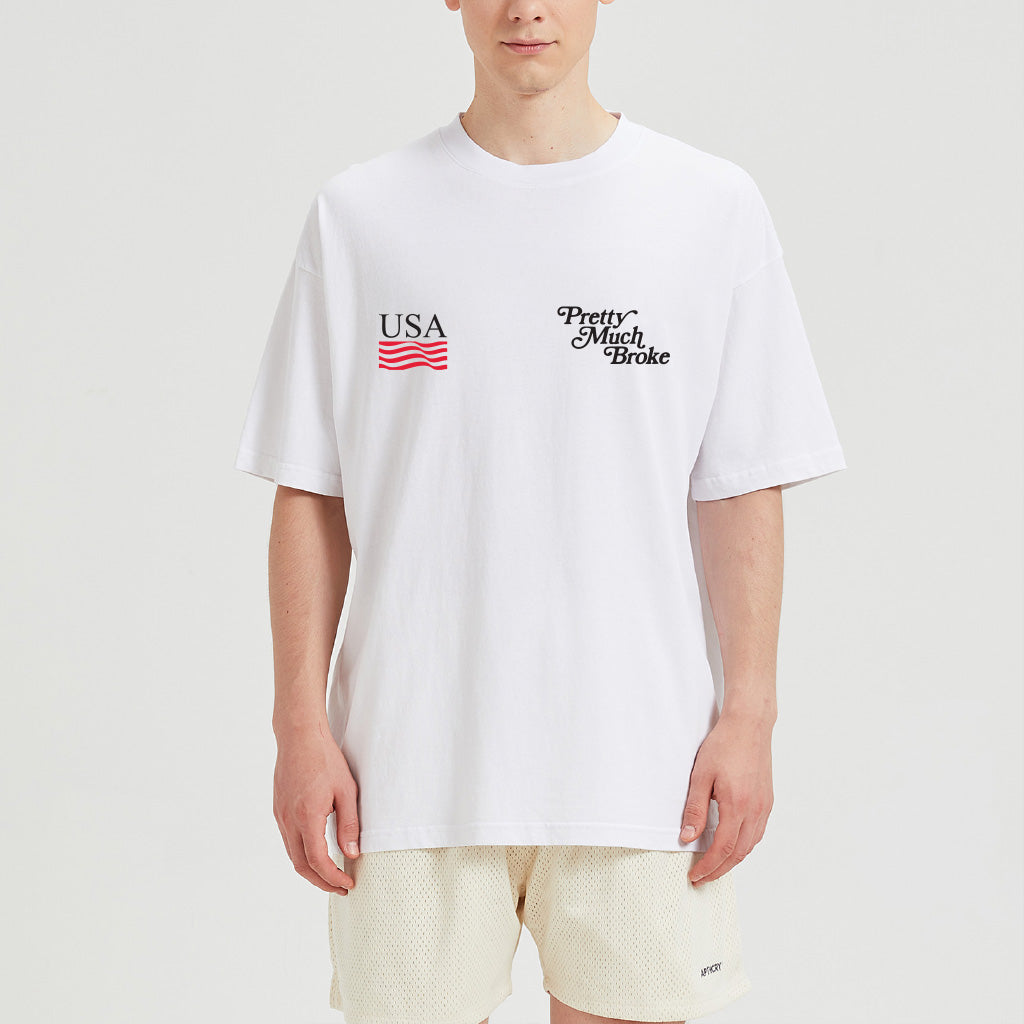 APTHCRY Pretty Much Broke® USA Tee - White - AVBL MRKT (2)