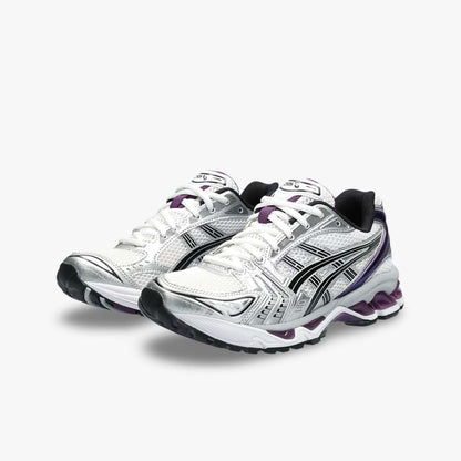 ASICS Gel Kayano 14 'White / Dark Grape' (2023) (Womens) [1202A056-111] Athletic Casual Fashion Running Sports Sneakers in White / Dark Grape / Pure Silver for Unisex Adult Female Ladies Girls WMNS - AVBL MRKT (1)
