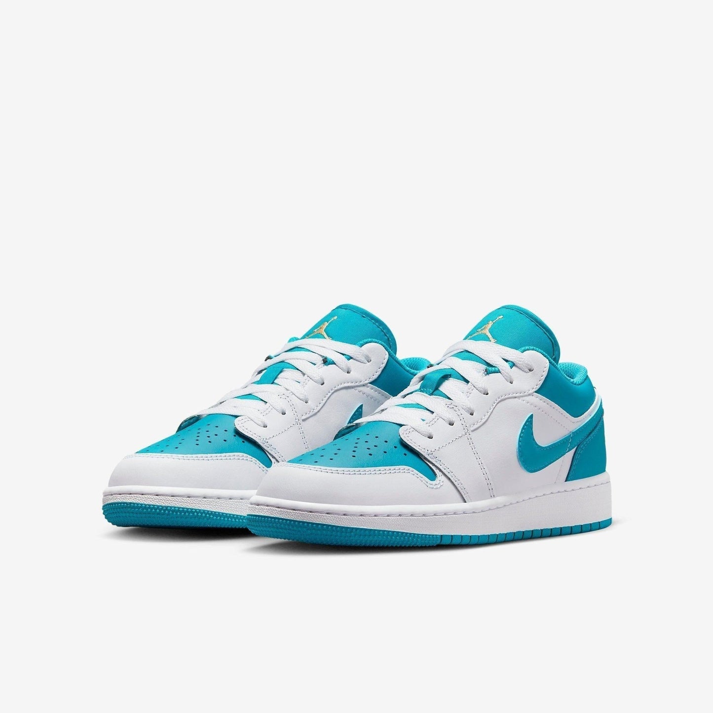 Air Jordan 1 Low 'Aquatone' (2023) (GS) [553560-174] Athletic Basketball Sports Sneakers in Aquatone / Celestial Gold - White for Unisex Youth Kids Junior Boys Girls - AVBL MRKT (1)