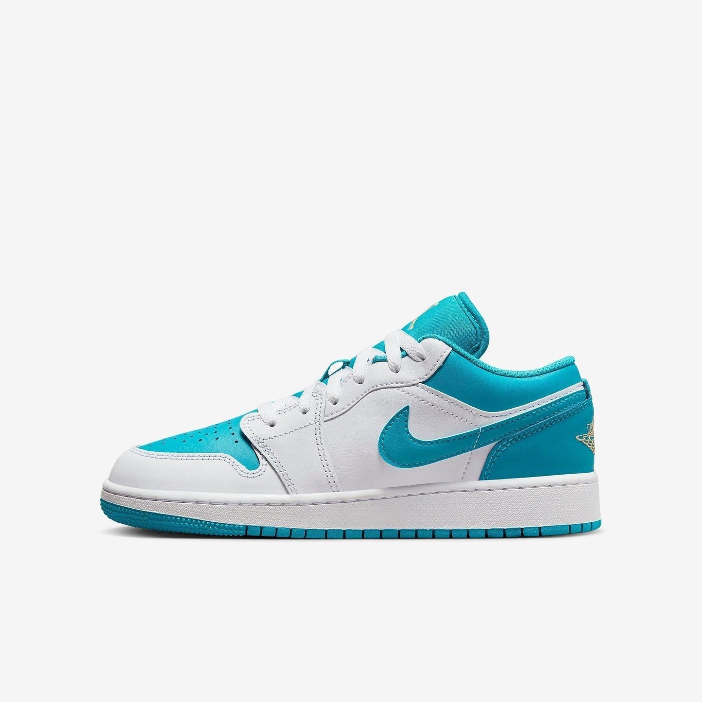 Air Jordan 1 Low 'Aquatone' (2023) (GS) [553560-174] Athletic Basketball Sports Sneakers in Aquatone / Celestial Gold - White for Unisex Youth Kids Junior Boys Girls - AVBL MRKT (2)