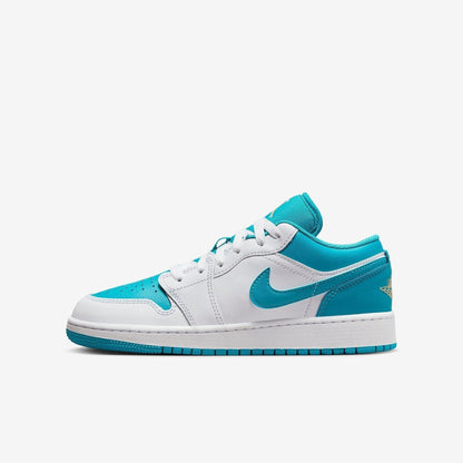 Air Jordan 1 Low 'Aquatone' (2023) (GS) [553560-174] Athletic Basketball Sports Sneakers in Aquatone / Celestial Gold - White for Unisex Youth Kids Junior Boys Girls - AVBL MRKT (2)
