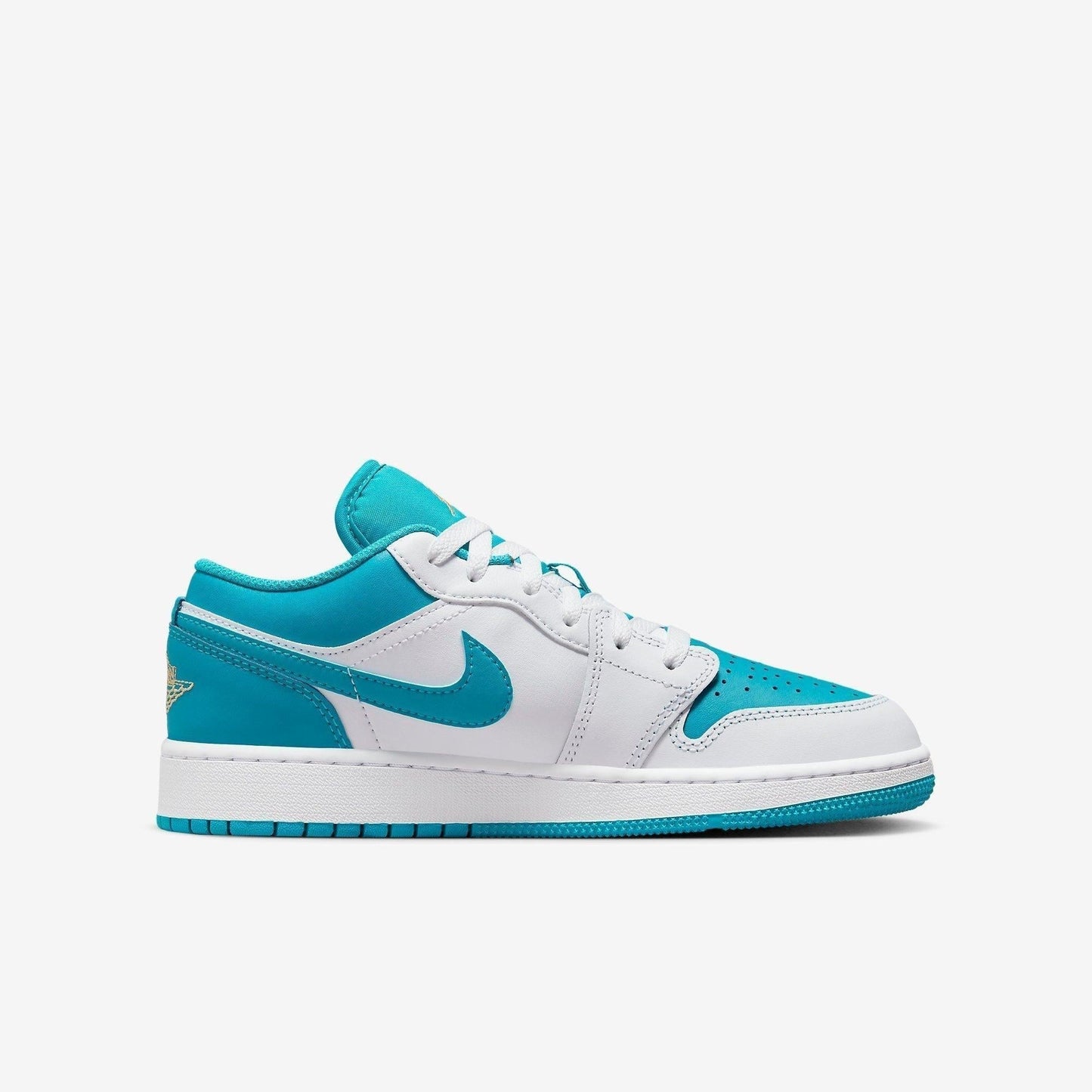 Air Jordan 1 Low 'Aquatone' (2023) (GS) [553560-174] Athletic Basketball Sports Sneakers in Aquatone / Celestial Gold - White for Unisex Youth Kids Junior Boys Girls - AVBL MRKT (4)