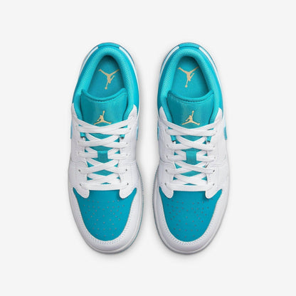Air Jordan 1 Low 'Aquatone' (2023) (GS) [553560-174] Athletic Basketball Sports Sneakers in Aquatone / Celestial Gold - White for Unisex Youth Kids Junior Boys Girls - AVBL MRKT (5)