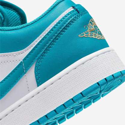 Air Jordan 1 Low 'Aquatone' (2023) (GS) [553560-174] Athletic Basketball Sports Sneakers in Aquatone / Celestial Gold - White for Unisex Youth Kids Junior Boys Girls - AVBL MRKT (8)