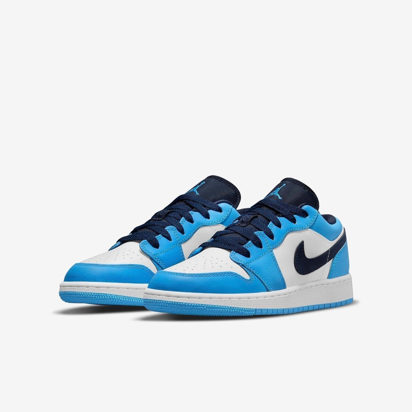 Air Jordan 1 Low 'UNC' (2021) (GS) [553560-144] Athletic Basketball Sports Sneakers in White / Dark Powder Blue - Obsidian for Unisex Youth Kids Junior Boys Girls - AVBL MRKT (1)