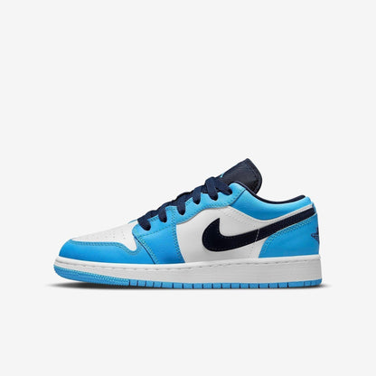 Air Jordan 1 Low 'UNC' (2021) (GS) [553560-144] Athletic Basketball Sports Sneakers in White / Dark Powder Blue - Obsidian for Unisex Youth Kids Junior Boys Girls - AVBL MRKT (2)