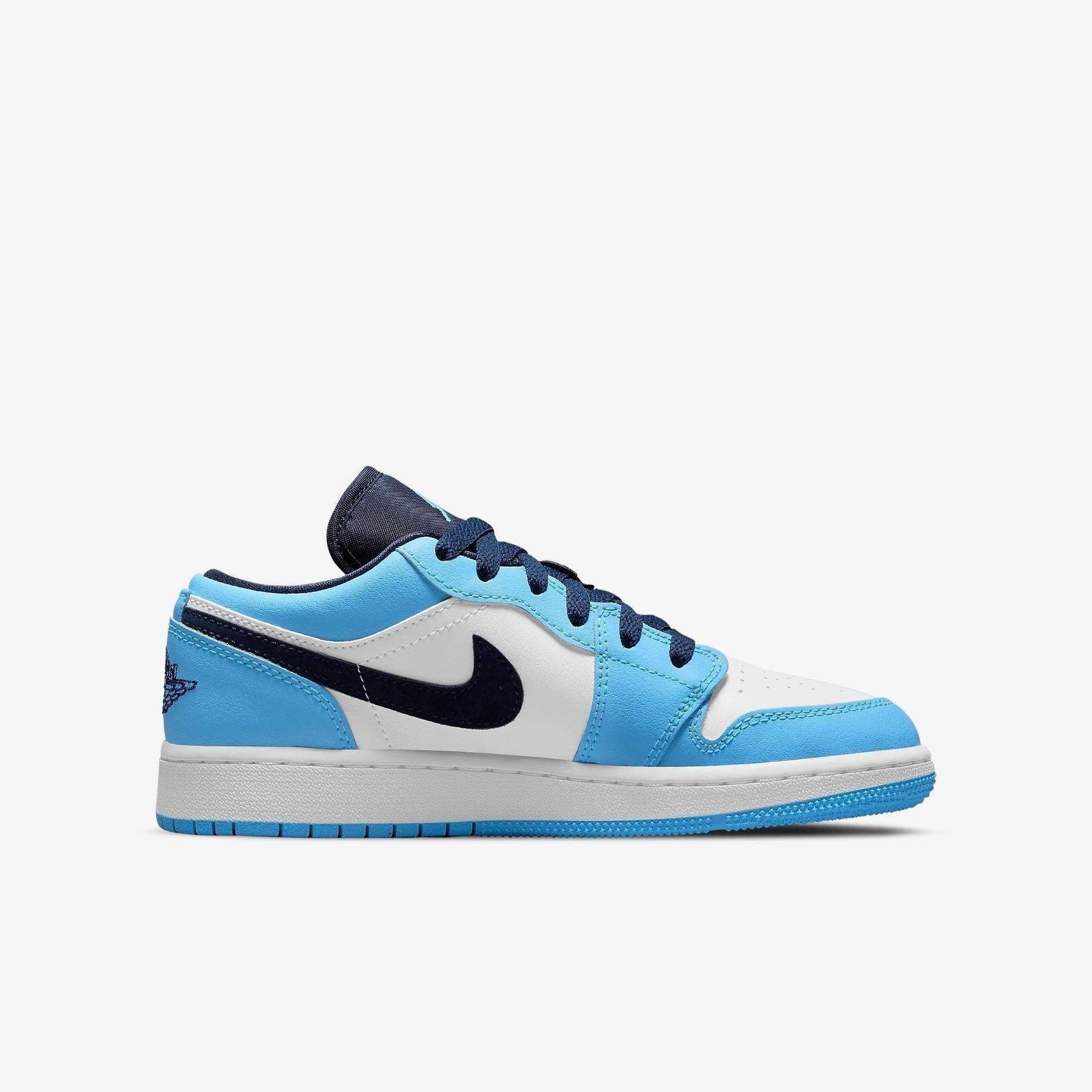 Air Jordan 1 Low 'UNC' (2021) (GS) [553560-144] Athletic Basketball Sports Sneakers in White / Dark Powder Blue - Obsidian for Unisex Youth Kids Junior Boys Girls - AVBL MRKT (4)