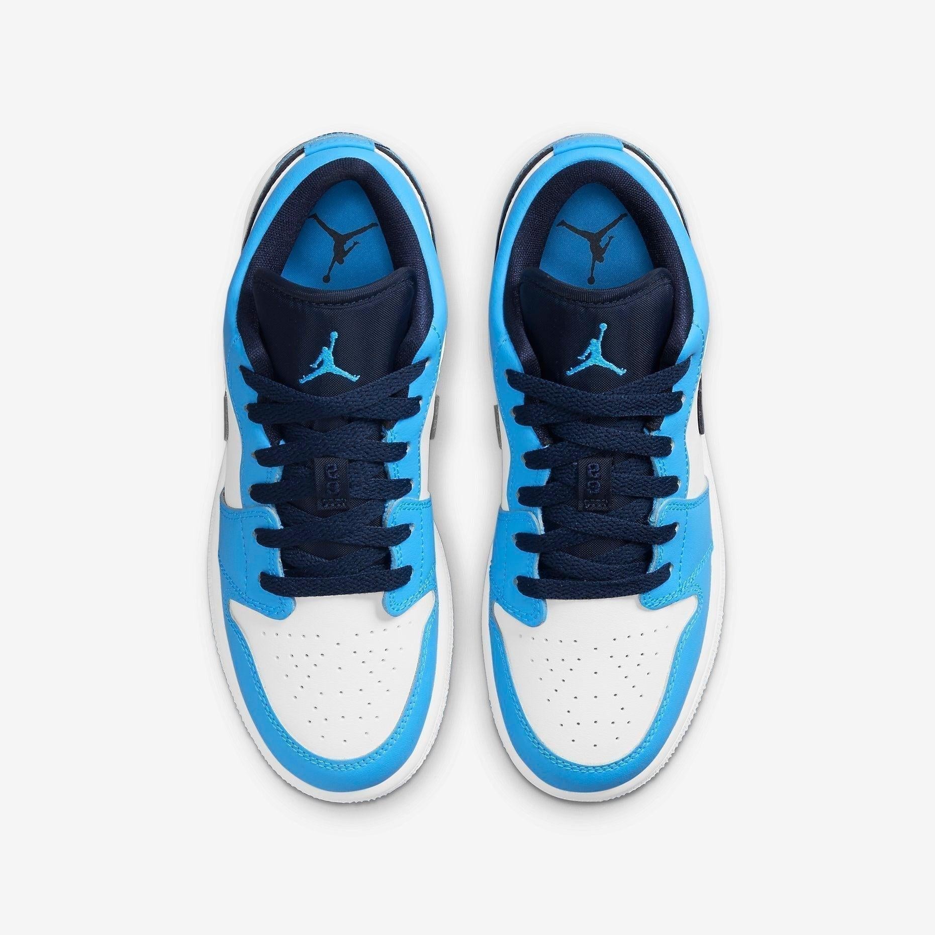 Air Jordan 1 Low 'UNC' (2021) (GS) [553560-144] Athletic Basketball Sports Sneakers in White / Dark Powder Blue - Obsidian for Unisex Youth Kids Junior Boys Girls - AVBL MRKT (5)