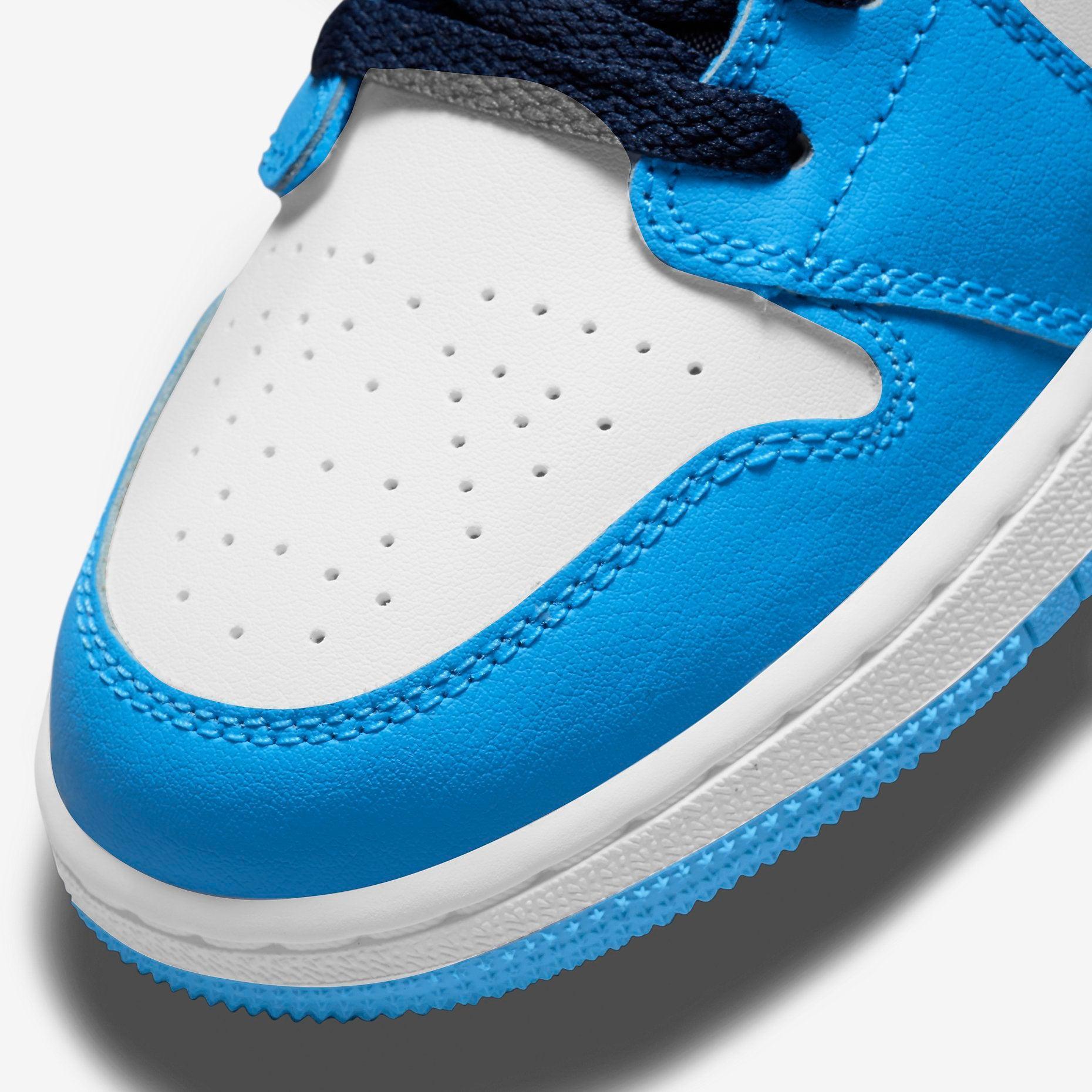 Air Jordan 1 Low 'UNC' (2021) (GS) [553560-144] Athletic Basketball Sports Sneakers in White / Dark Powder Blue - Obsidian for Unisex Youth Kids Junior Boys Girls - AVBL MRKT (7)