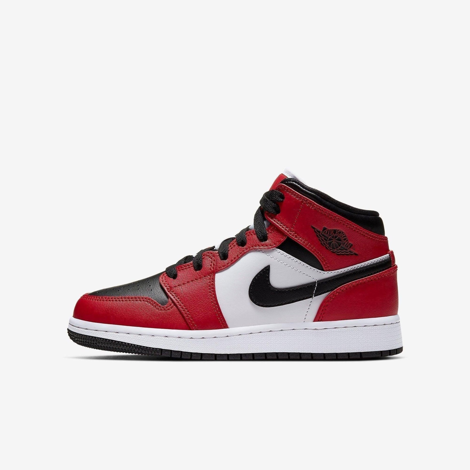 Air Jordan 1 Mid 'Chicago Black Toe' (2020) (GS) [554725-069] Athletic Basketball Sports Sneakers in Black / Black - Gym Red for Unisex Youth Kids Junior Boys Girls - AVBL MRKT (2)