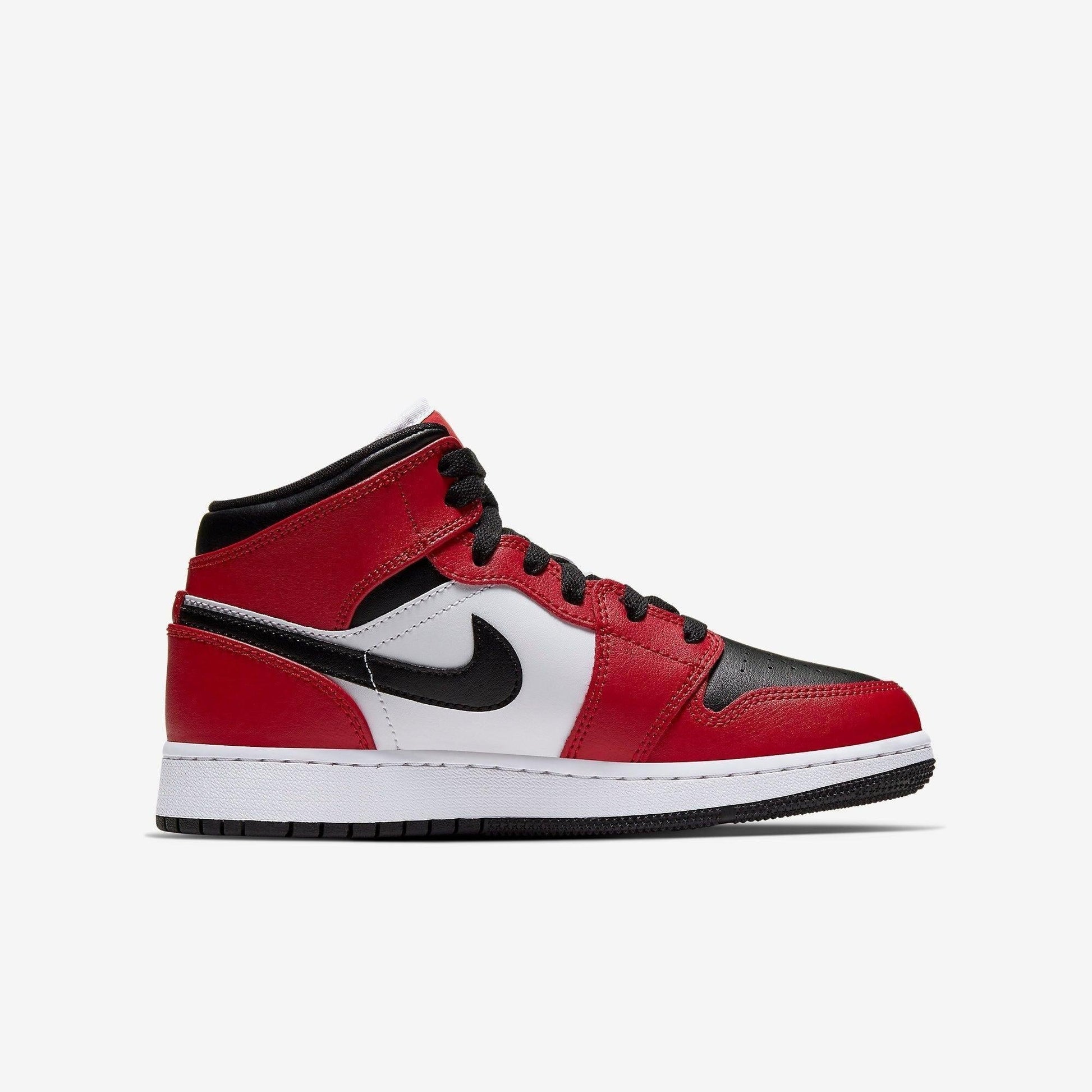 Air Jordan 1 Mid 'Chicago Black Toe' (2020) (GS) [554725-069] Athletic Basketball Sports Sneakers in Black / Black - Gym Red for Unisex Youth Kids Junior Boys Girls - AVBL MRKT (4)