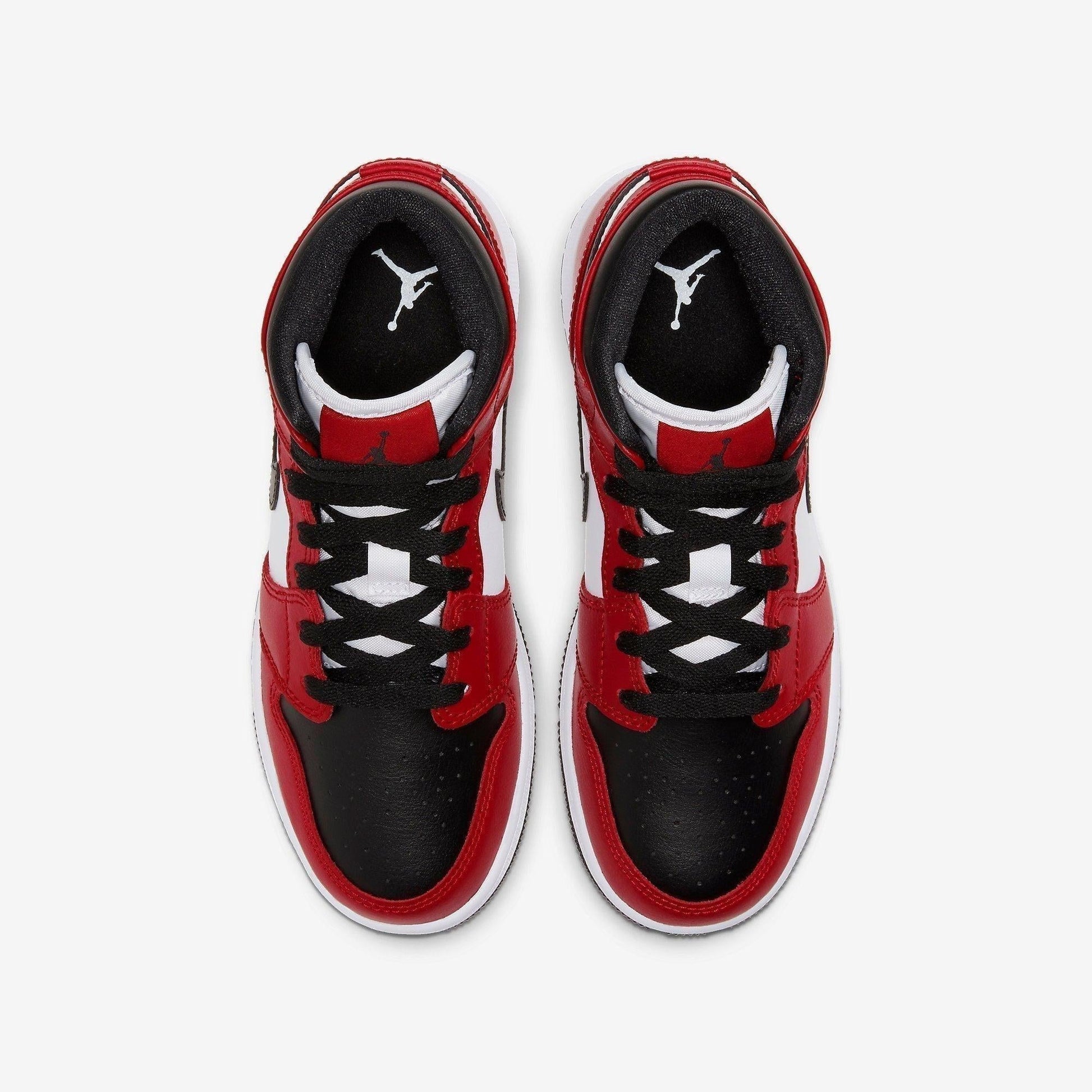 Air Jordan 1 Mid 'Chicago Black Toe' (2020) (GS) [554725-069] Athletic Basketball Sports Sneakers in Black / Black - Gym Red for Unisex Youth Kids Junior Boys Girls - AVBL MRKT (5)