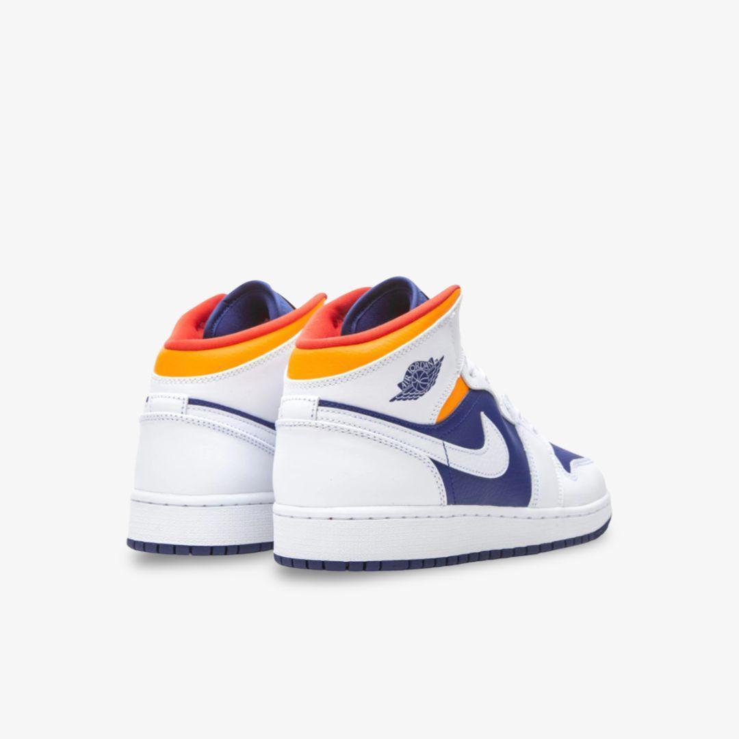 Air Jordan 1 Mid 'Deep Royal Blue' (2020) (GS) [554725-131] Athletic Basketball Sports Sneakers in White / Laser Orange for Unisex Youth Kids Junior Boys Girls - AVBL MRKT (4)
