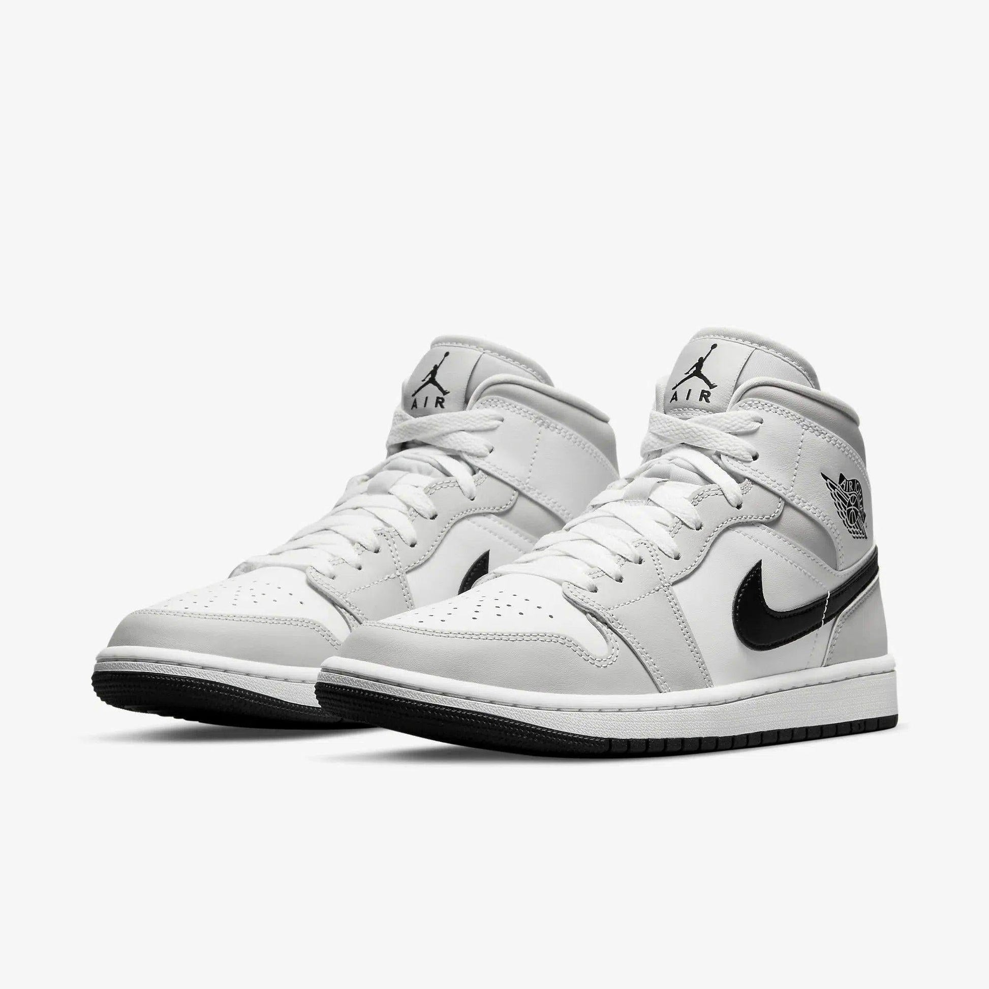 Air Jordan 1 Mid 'Light Smoke Grey' (2021) (Womens) [BQ6472-015] Athletic Basketball Sports Sneakers in Grey Fog / Black - White for Unisex Adult Female Ladies Girls WMNS - AVBL MRKT (1)
