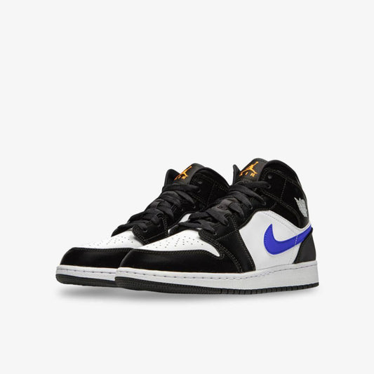 Air Jordan 1 Mid 'Racer Blue' (2021) (GS) [554725-084] Athletic Basketball Sports Sneakers in Black / Racer Blue - White for Unisex Youth Kids Junior Boys Girls - AVBL MRKT (1)
