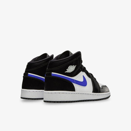 Air Jordan 1 Mid 'Racer Blue' (2021) (GS) [554725-084] Athletic Basketball Sports Sneakers in Black / Racer Blue - White for Unisex Youth Kids Junior Boys Girls - AVBL MRKT (4)