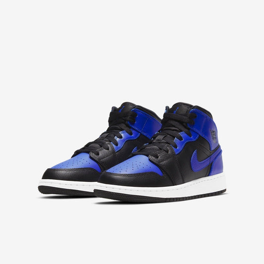 Air Jordan 1 Mid 'Royal' (2021) (GS) [554725-077] Athletic Basketball Sports Sneakers in Black / Hyper Royal - White for Unisex Youth Kids Junior Boys Girls - AVBL MRKT (1)