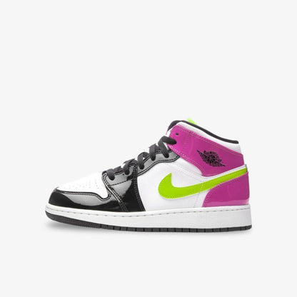 Air Jordan 1 Mid SE 'Cyber / Fuchsia' (2020) (GS) [CZ9835-100] Athletic Basketball Sports Sneakers in White / Cyber - Active Fuchsia - Black for Unisex Youth Kids Junior Boys Girls - AVBL MRKT (2)