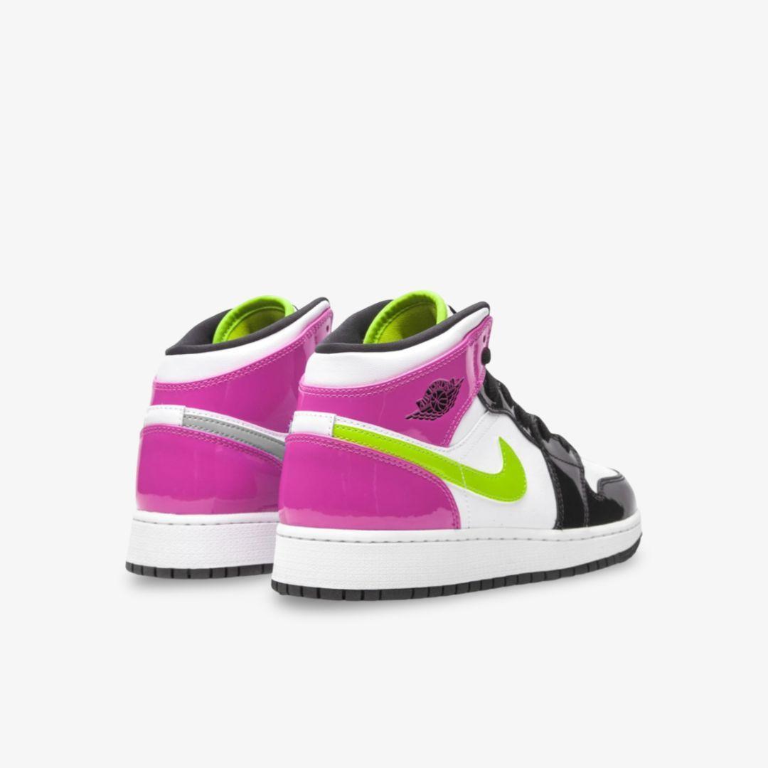 Air Jordan 1 Mid SE 'Cyber / Fuchsia' (2020) (GS) [CZ9835-100] Athletic Basketball Sports Sneakers in White / Cyber - Active Fuchsia - Black for Unisex Youth Kids Junior Boys Girls - AVBL MRKT (4)