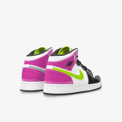 Air Jordan 1 Mid SE 'Cyber / Fuchsia' (2020) (GS) [CZ9835-100] Athletic Basketball Sports Sneakers in White / Cyber - Active Fuchsia - Black for Unisex Youth Kids Junior Boys Girls - AVBL MRKT (4)