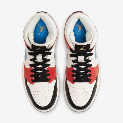 Air Jordan 1 Mid SE 'Let(Her)Man / Homecoming' (2020) (Womens) [DC1426-100] Athletic Basketball Sports Sneakers in Sail / Light Photo Blue - Chile Red for Unisex Adult Female Ladies Girls WMNS - AVBL MRKT (5)