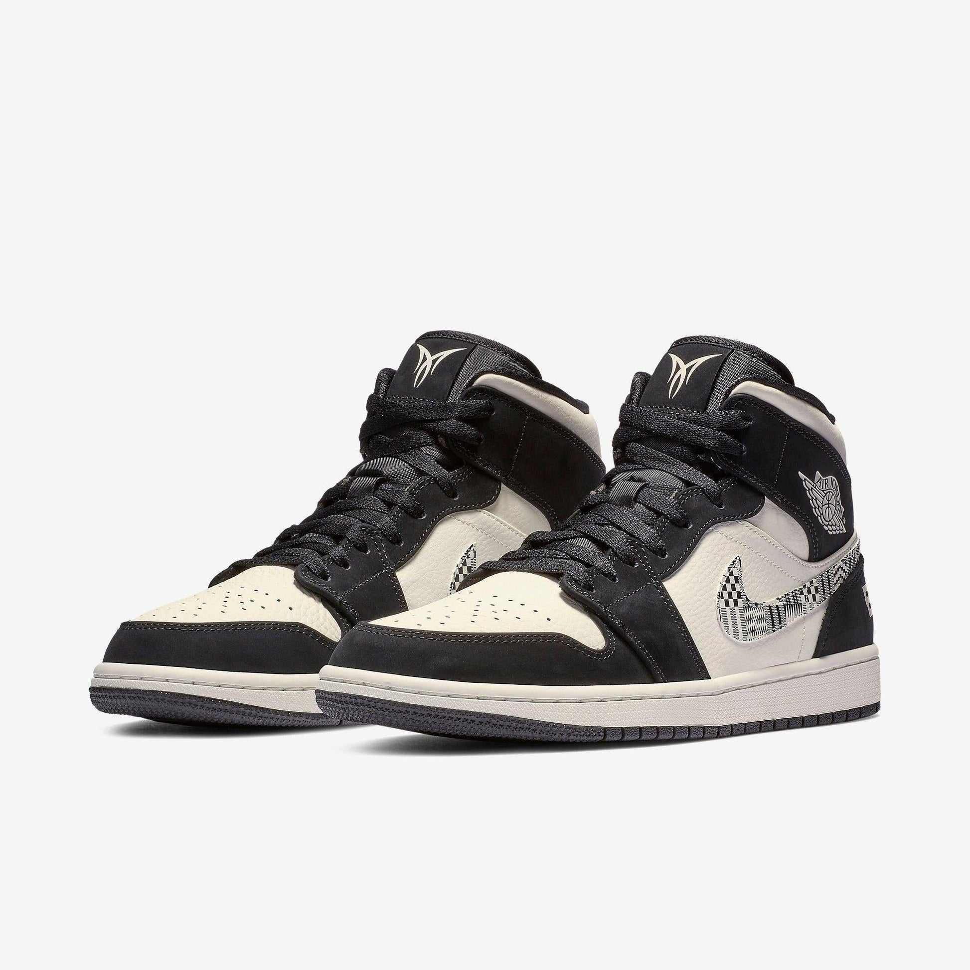 Air Jordan 1 Mid SE 'Melo Equality' (2019) [852542-010] Athletic Basketball Sports Sneakers in Black / Black - Sail - Wolf Grey for Unisex Adult Mens - AVBL MRKT (1)