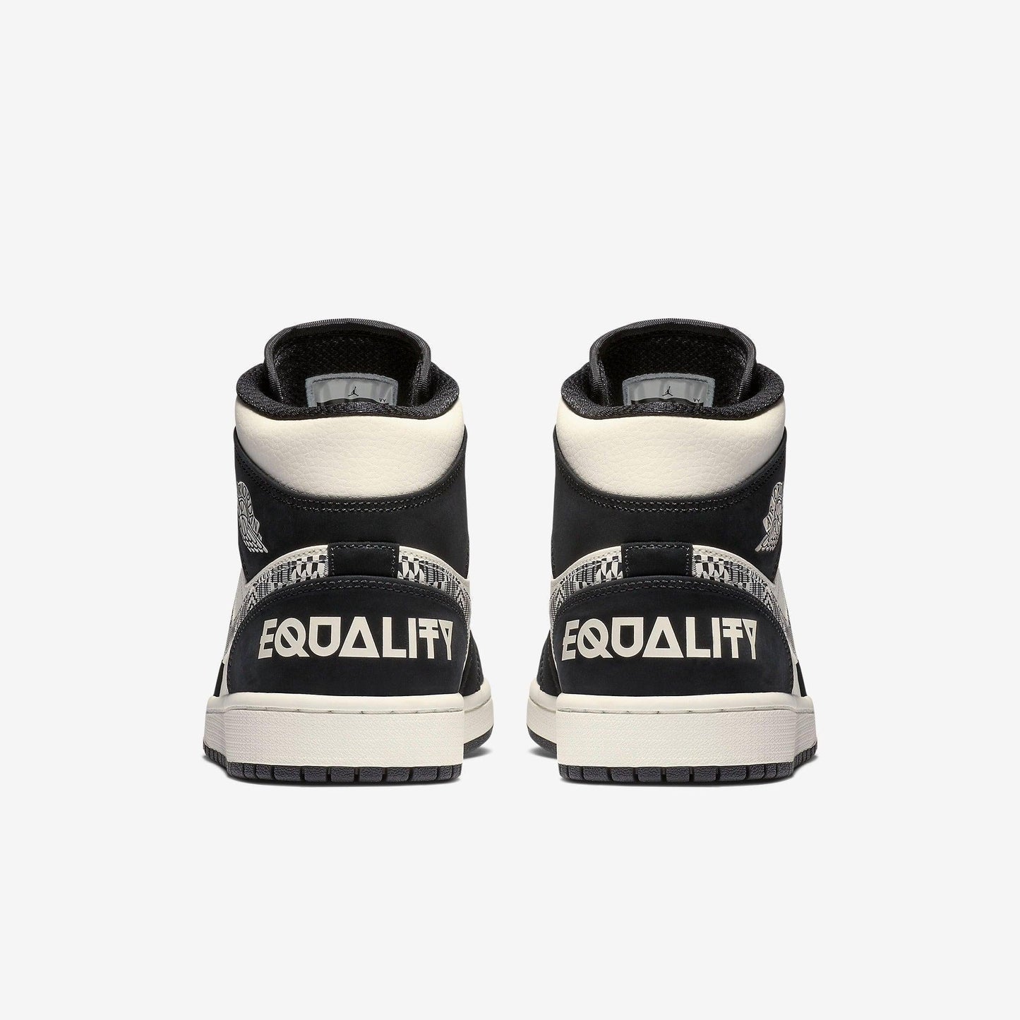 Air Jordan 1 Mid SE 'Melo Equality' (2019) [852542-010] Athletic Basketball Sports Sneakers in Black / Black - Sail - Wolf Grey for Unisex Adult Mens - AVBL MRKT (6)