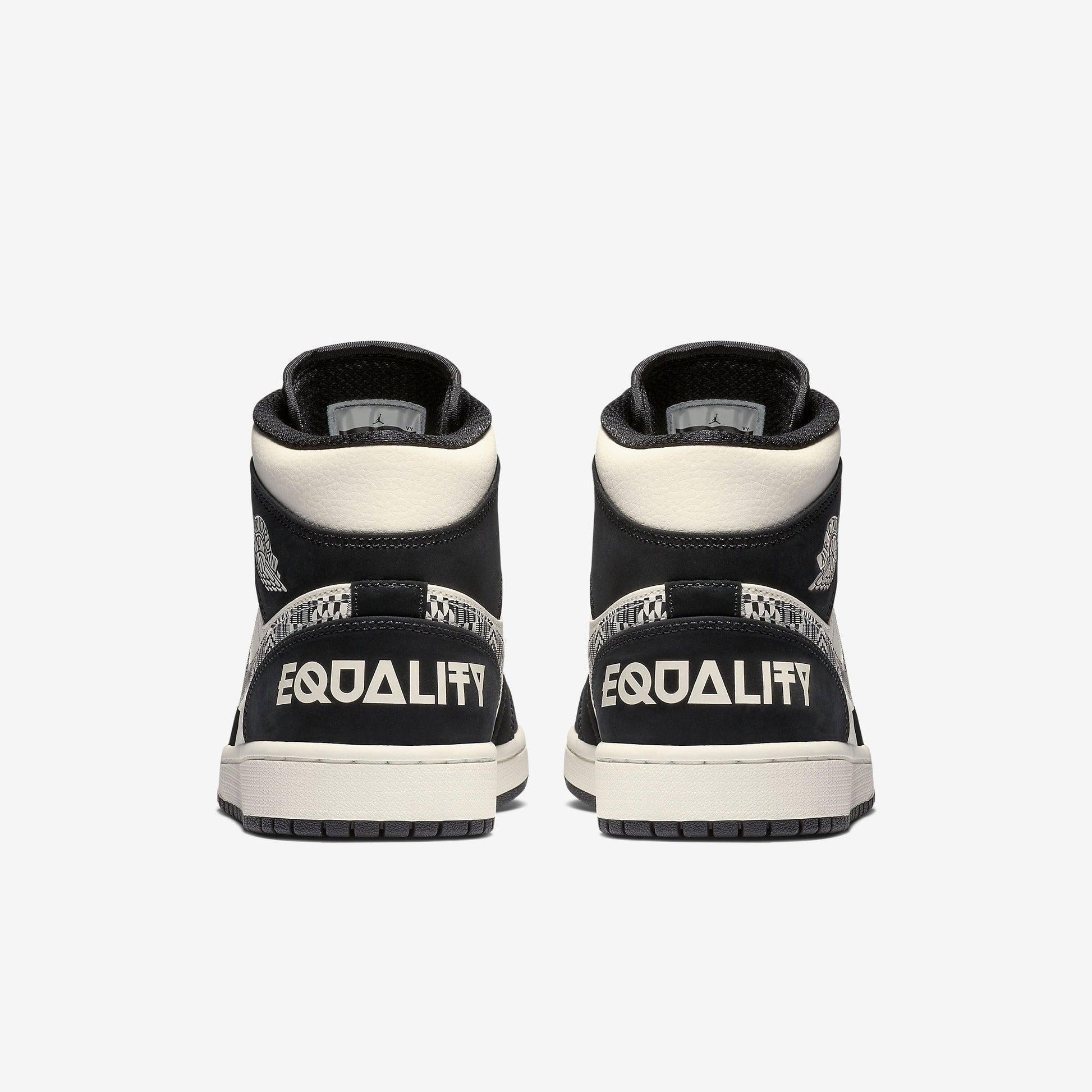 Air Jordan 1 Mid SE 'Melo Equality' (2019) [852542-010] Athletic Basketball Sports Sneakers in Black / Black - Sail - Wolf Grey for Unisex Adult Mens - AVBL MRKT (6)