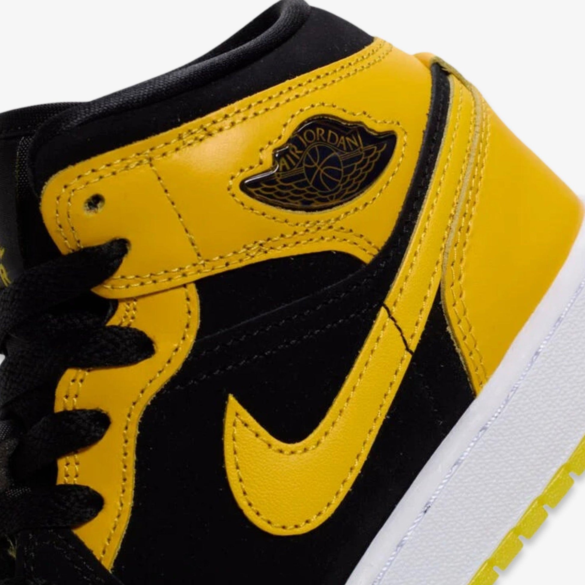 Air Jordan 1 Mid SE 'New Love / Varsity Maize' (2025) (GS) [HJ5940-071] Athletic Basketball Sports Sneakers in Black / Varsity Maize - White for Unisex Youth Kids Junior Boys Girls - AVBL MRKT (9)