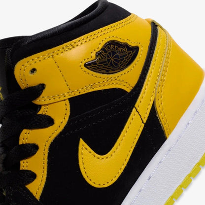 Air Jordan 1 Mid SE 'New Love / Varsity Maize' (2025) (GS) [HJ5940-071] Athletic Basketball Sports Sneakers in Black / Varsity Maize - White for Unisex Youth Kids Junior Boys Girls - AVBL MRKT (9)