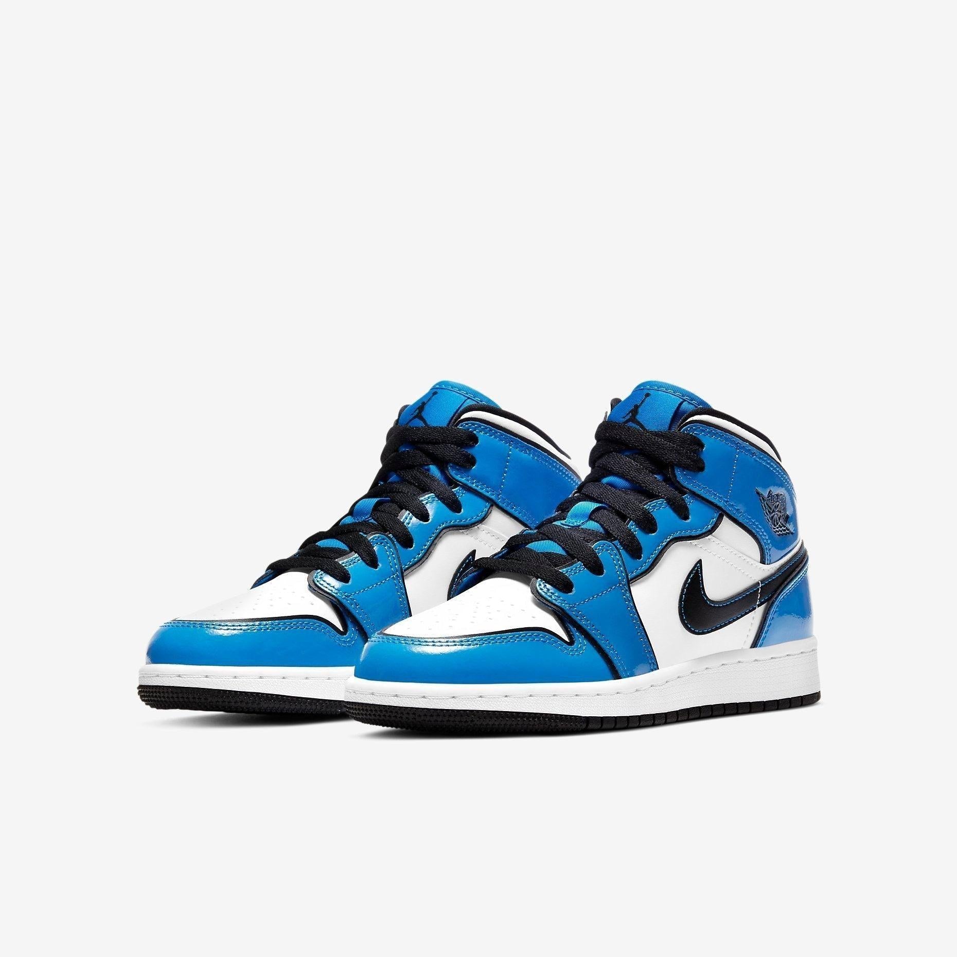 Air Jordan 1 Mid SE 'Signal Blue' (2021) (GS) [BQ6931-402] Athletic Basketball Sports Sneakers in Signal Blue / Black - White for Unisex Youth Kids Junior Boys Girls - AVBL MRKT (1)