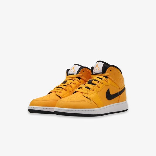 Air Jordan 1 Mid 'University Gold' (2019) (GS) [554725-700] Athletic Basketball Sports Sneakers in University Gold / Black - White for Unisex Youth Kids Junior Boys Girls - AVBL MRKT (1)