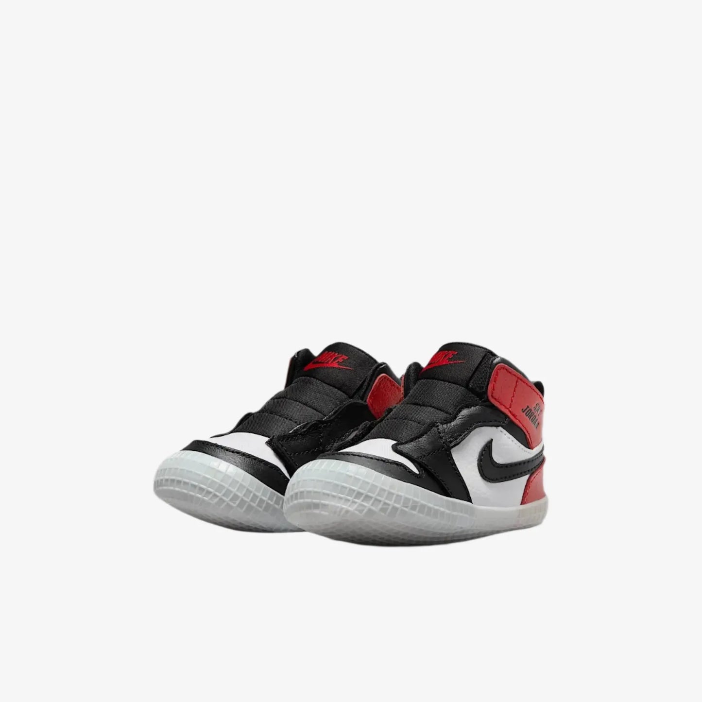 Air Jordan 1 'Reimagined Black Toe' (2025) (Crib Bootie) [HJ9289-061] Athletic Basketball Sports Sneakers in White / Varsity Red - Black for Unisex Baby Infant Newborn Toddler - AVBL MRKT (1)