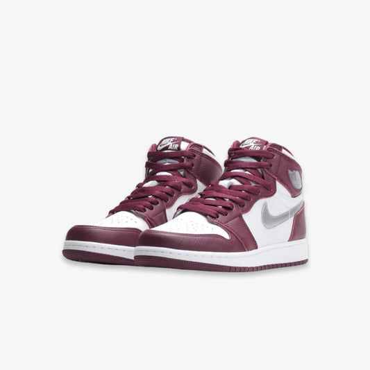 Air Jordan 1 Retro High OG 'Bordeaux' (2021) (GS) [575441-611] Athletic Basketball Sports Sneakers in Bordeaux / Metallic Silver - White for Unisex Youth Kids Junior Boys Girls - AVBL MRKT (1)