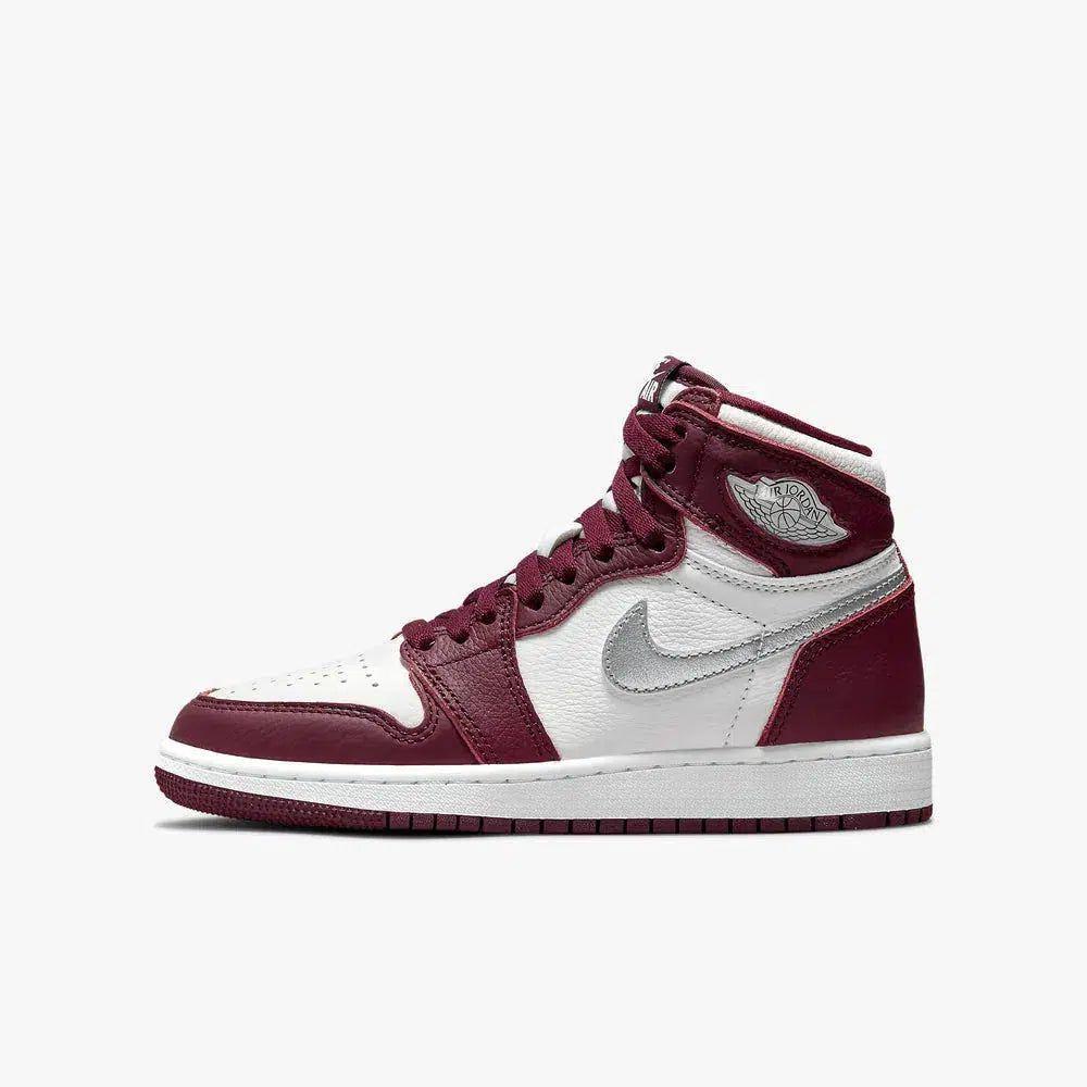Air Jordan 1 Retro High OG 'Bordeaux' (2021) (GS) [575441-611] Athletic Basketball Sports Sneakers in Bordeaux / Metallic Silver - White for Unisex Youth Kids Junior Boys Girls - AVBL MRKT (2)