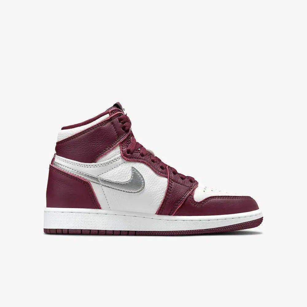 Air Jordan 1 Retro High OG 'Bordeaux' (2021) (GS) [575441-611] Athletic Basketball Sports Sneakers in Bordeaux / Metallic Silver - White for Unisex Youth Kids Junior Boys Girls - AVBL MRKT (4)