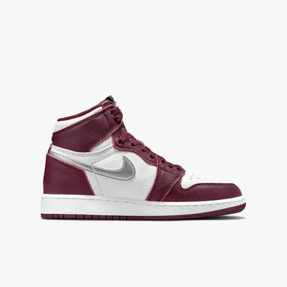 Air Jordan 1 Retro High OG 'Bordeaux' (2021) (GS) [575441-611] Athletic Basketball Sports Sneakers in Bordeaux / Metallic Silver - White for Unisex Youth Kids Junior Boys Girls - AVBL MRKT (4)